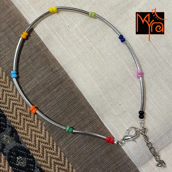 Silver Pipe & Multicolor Beaded Anklet