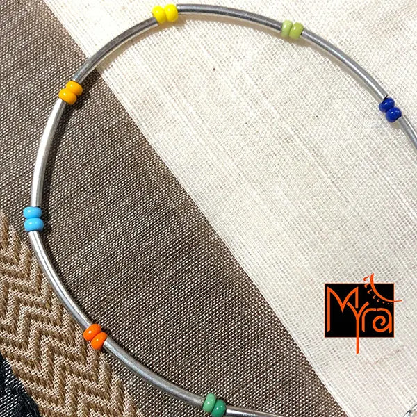Silver Pipe & Multicolor Beaded Anklet