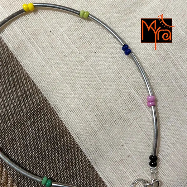 Silver Pipe & Multicolor Beaded Anklet