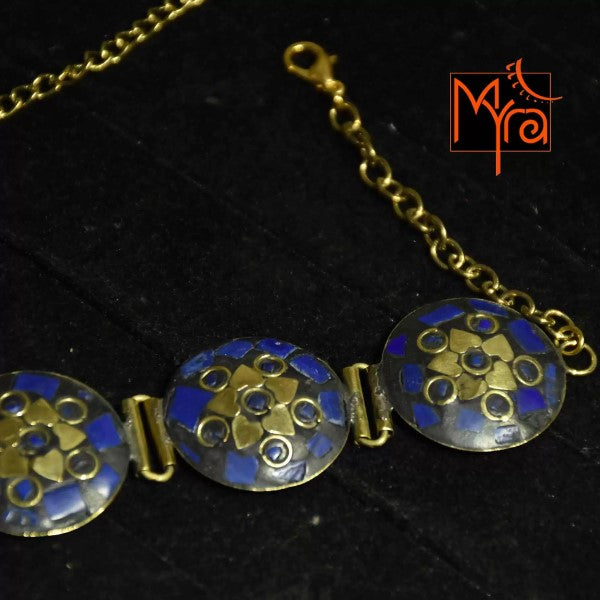 Round Pattern Tibetan Stone Choker : Blue