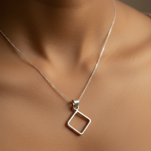 Geometric Silver Rhombus Pendant