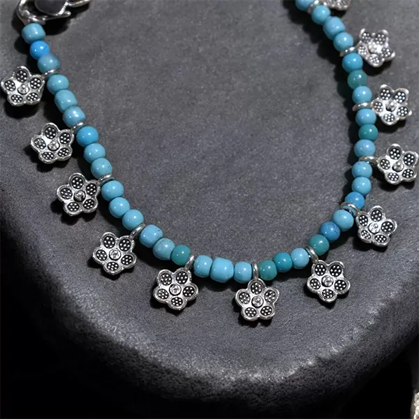 Charm & Bead Anklet : Turquoise Flower