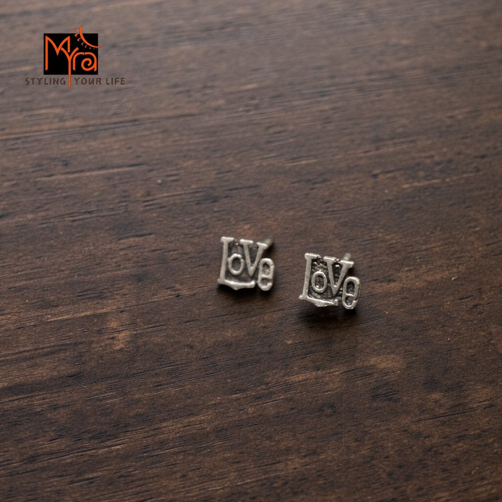 Silver 'Love' Stud Earrings
