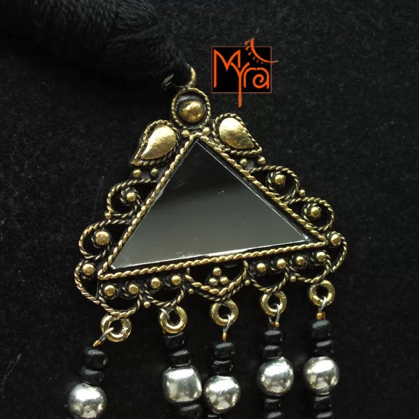 Three Layer Dual Tone Mirrorwork Necklace