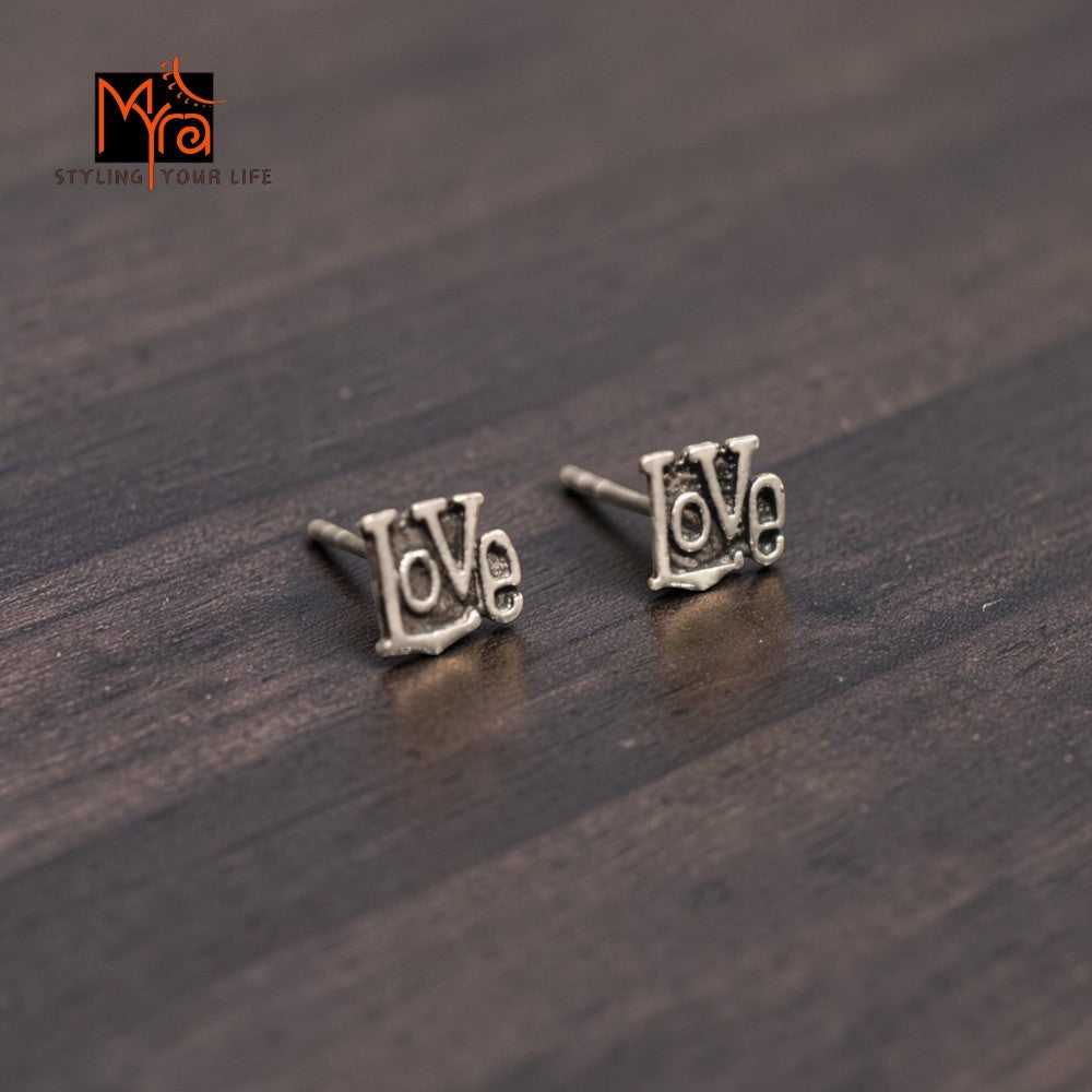 Silver 'Love' Stud Earrings