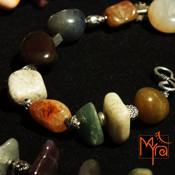 Onyx Stone and Metal Charms Necklace : Multicolor
