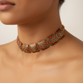 Square Pattern Tibetan Stone Choker : Red