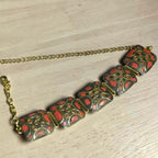 Square Pattern Tibetan Stone Choker : Red
