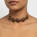 Hexagon Pattern Tibetan Stone Choker : Red