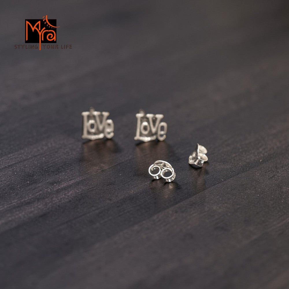 Silver 'Love' Stud Earrings