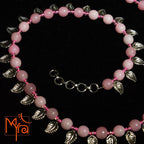 Metal Leaf Charm Pink Beaded Necklace