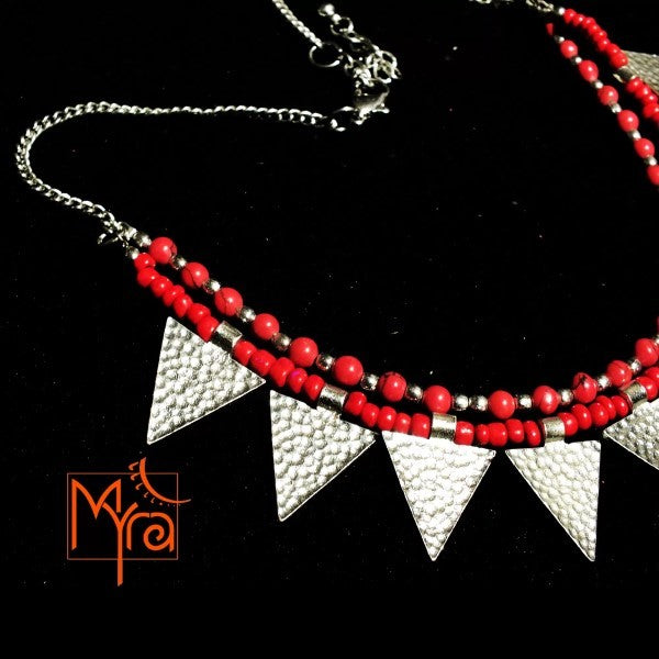 Triangle Charm Two Layer Necklace : Red