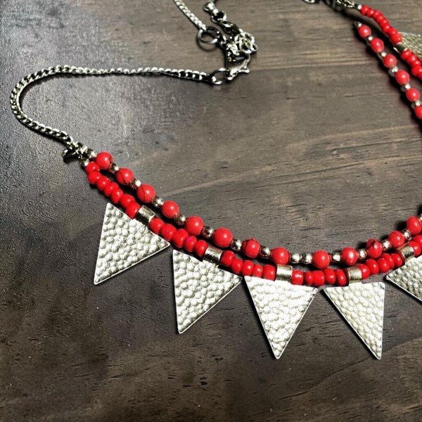 Triangle Charm Two Layer Necklace : Red