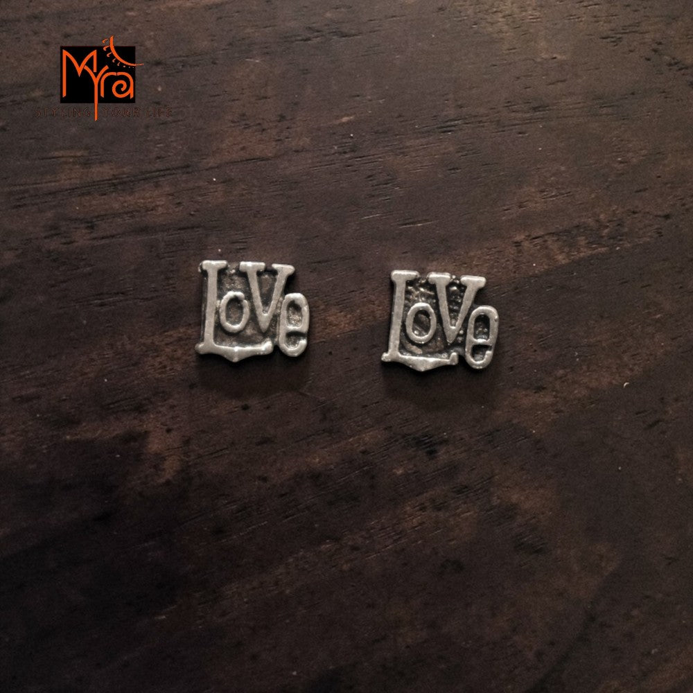 Silver 'Love' Stud Earrings