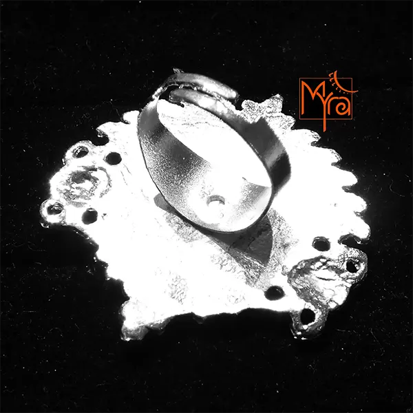 Lotus Patterned Oxidised Cocktail Ring