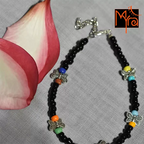 Glass Beaded Anklet with Butterfly Charms : Black, Multicolor
