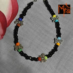 Glass Beaded Anklet with Butterfly Charms : Black, Multicolor