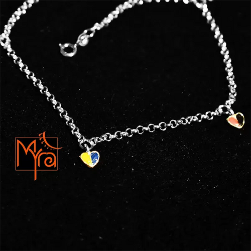 Chain Anklet with Enamelled Heart Charms