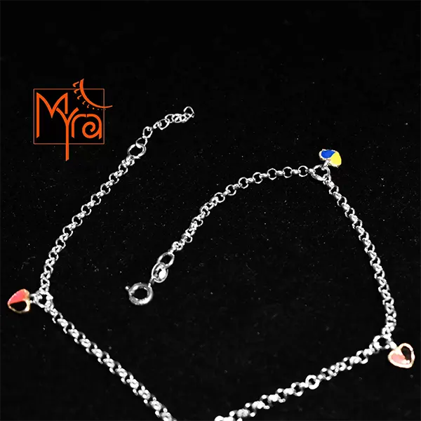 Chain Anklet with Enamelled Heart Charms