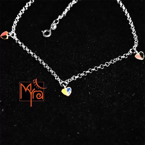 Chain Anklet with Enamelled Heart Charms