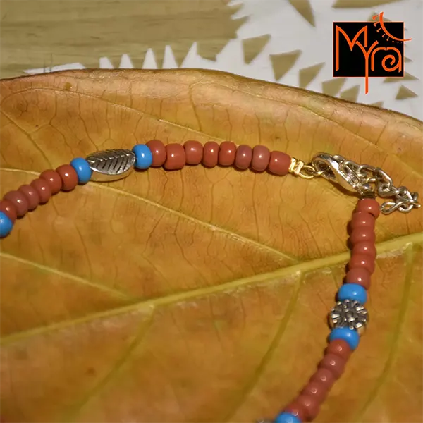 Brown & Blue Beaded Charm Anklet