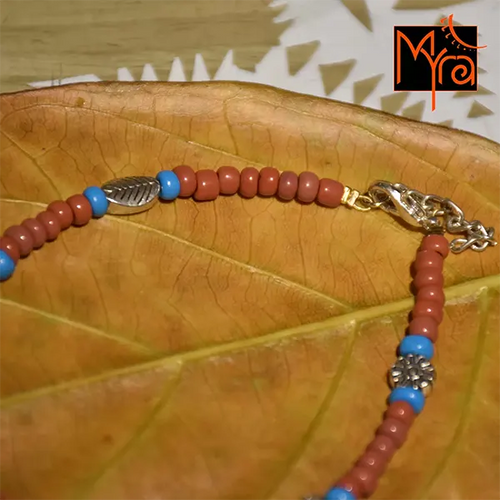 Brown & Blue Beaded Charm Anklet