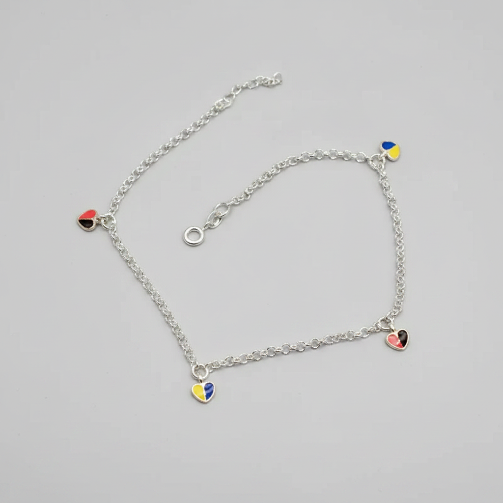 92.5 Sterling Silver Heart Charm Anklet