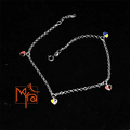 Chain Anklet with Enamelled Heart Charms