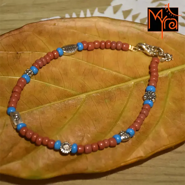 Brown & Blue Beaded Charm Anklet