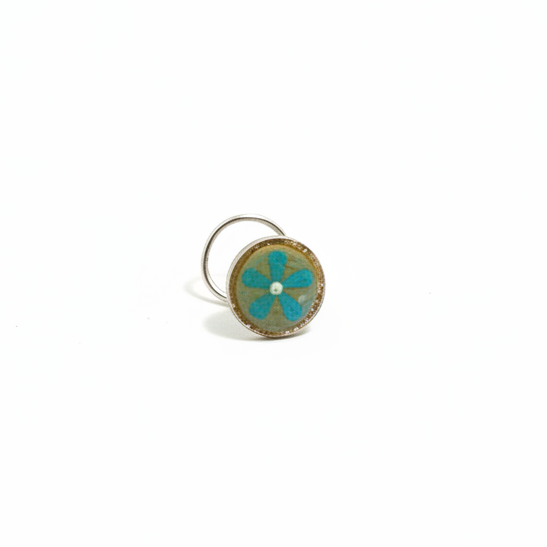 Handpainted Olive Green Grey Teal Flower Nosepin - 925 Sterling Silver Nosepin