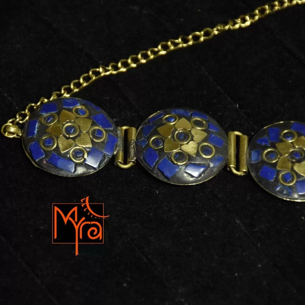 Round Pattern Tibetan Stone Choker : Blue