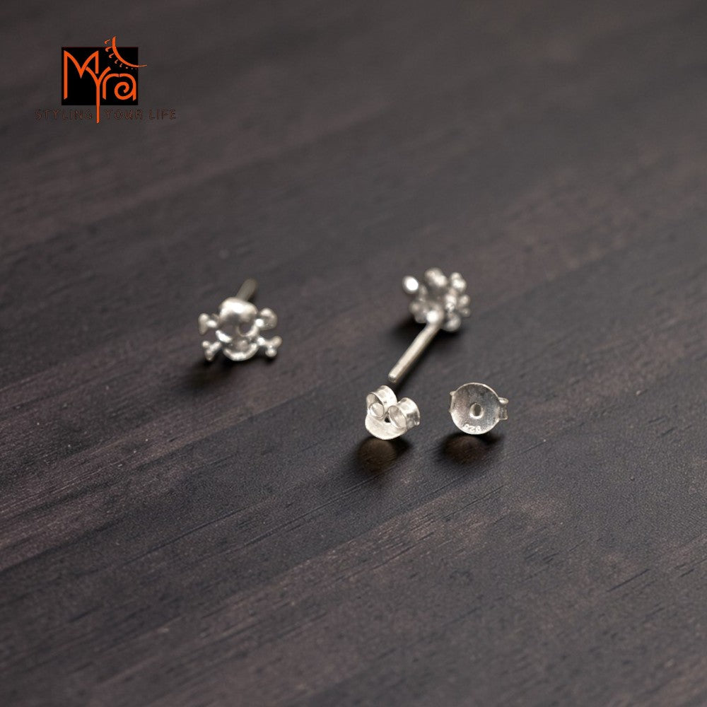 Silver Caution Stud Earrings