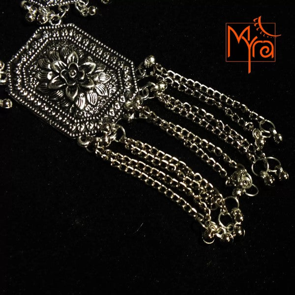 Rectangle Shaped Locket Metal Necklace with Earrings