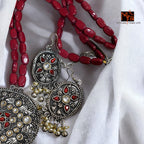 Maroon Boho Bead & Metal Necklace Set