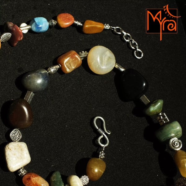 Onyx Stone and Metal Charms Necklace : Multicolor