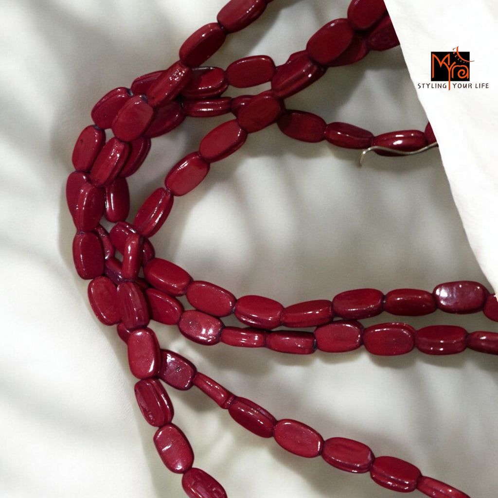 Maroon Boho Bead & Metal Necklace Set