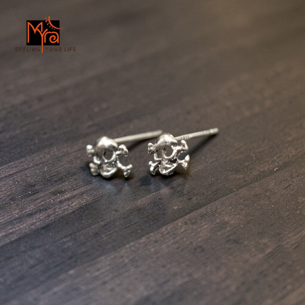 Silver Caution Stud Earrings