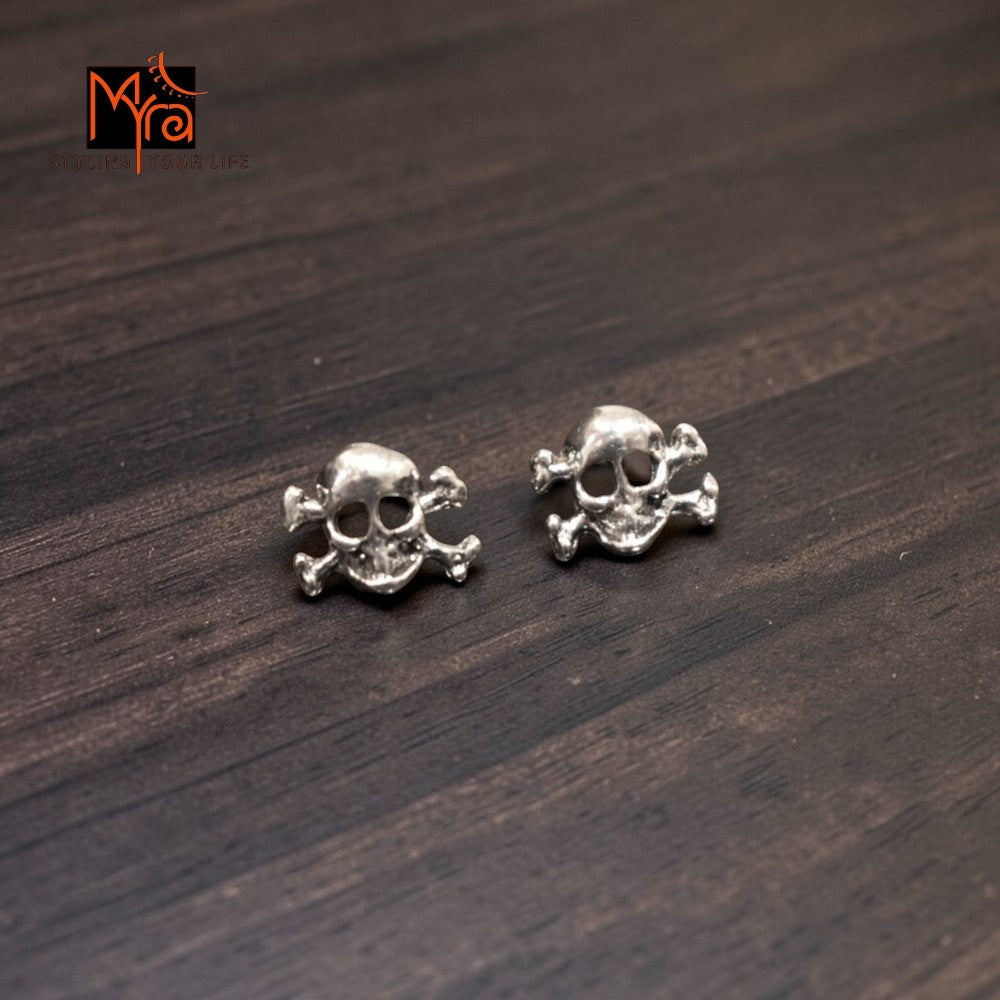 Silver Caution Stud Earrings