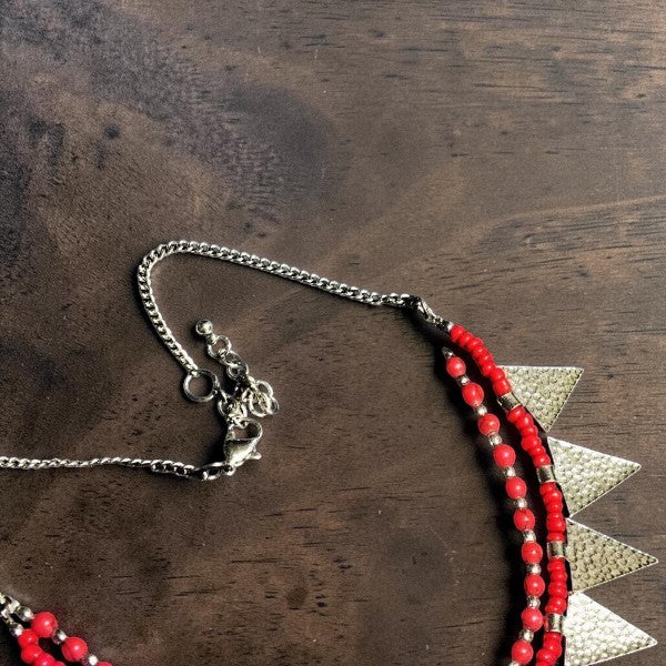 Triangle Charm Two Layer Necklace : Red