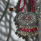 Maroon Boho Bead & Metal Necklace Set