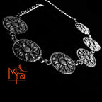 Abstract Flower Engraved Metal Choker : Silver