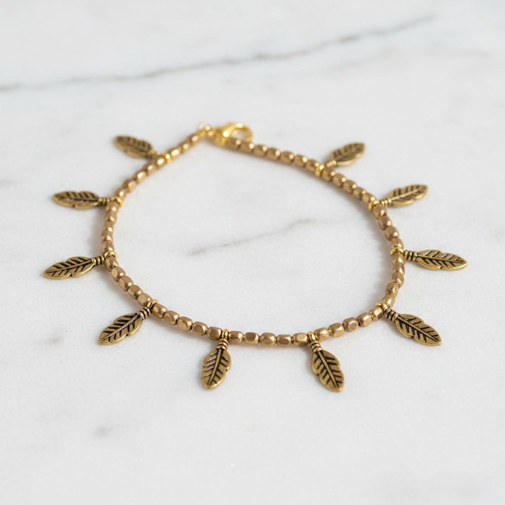 Long Feather Charm Golden Anklet