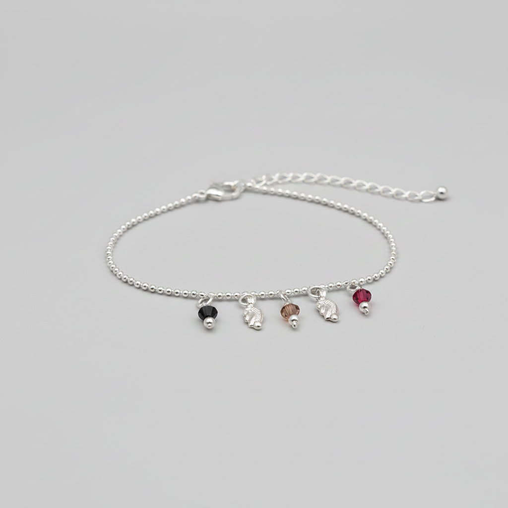 Handcrafted Chain Anklet with Stone Danglers