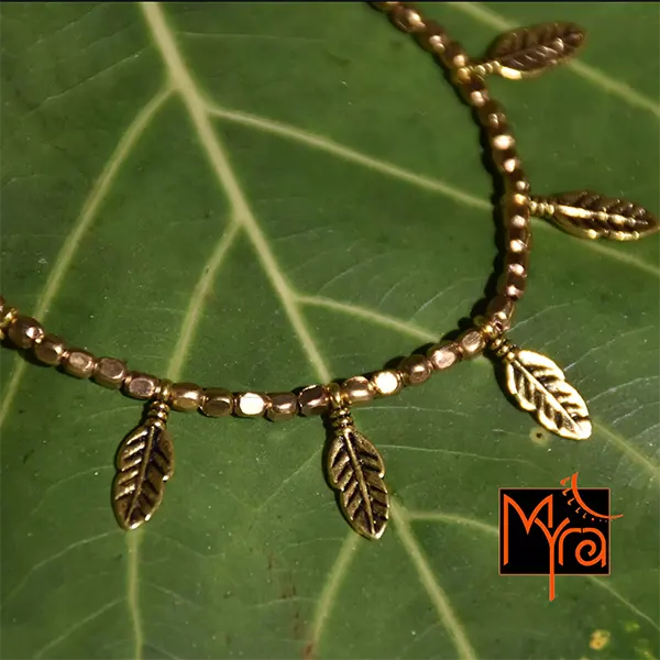 Long Feather Charm Golden Anklet