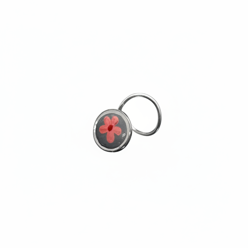 Handpainted Pink Flower on Grey - 925 Sterling Silver Nosepin