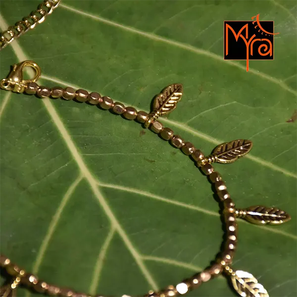 Long Feather Charm Golden Anklet