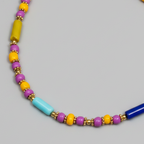 Pipe and Round Beaded Anklet : Violet, Yellow, Blue