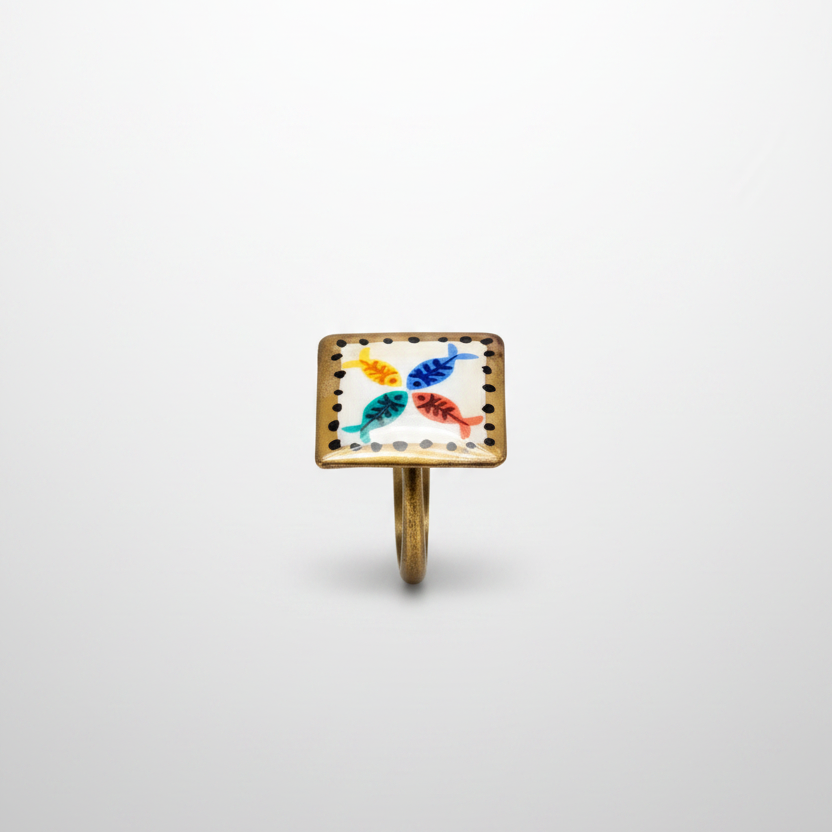 Machh Rani | Mach Handpainted Brass Ring
