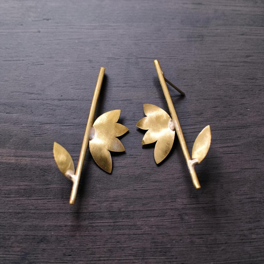Pallavi - Stick and Leaves Brass Ear Studs