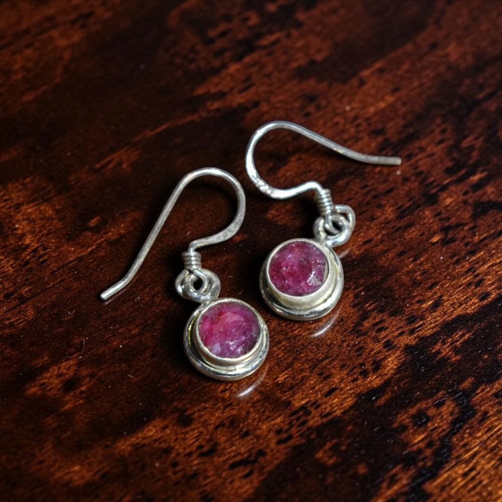 Silver Simulated Ruby Earrings